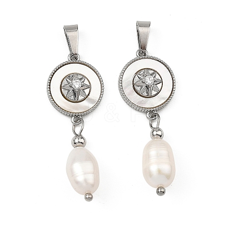 Natural Cultured Freshwater Pearl Rice Tassel Pendants PALLOY-JF05741-02-1