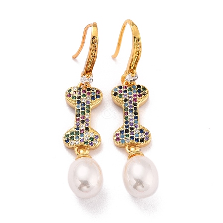 Bone with Imitation Pearl Beads Sparkling Cubic Zirconia Dangle Earrings for Her ZIRC-C025-29G-1