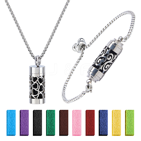 1 Set 316 Surgical Stainless Steel Box Chain Hollow Column Perfume Bottle Pendant Necklaces NJEW-FH0001-28-1