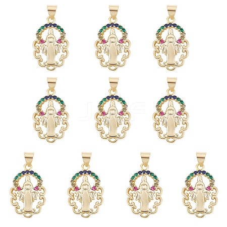 10Pcs Rack Plating Brass Micro Pave Cubic Zirconia Pendants KK-SZ0001-88-1