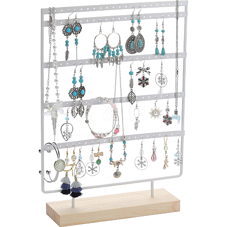 SUNNYCLUE 1 Set 5-Tier Rectangle Iron Jewelry Dangle Earring Organizer Holder with Wooden Base EDIS-SC0001-07B-1