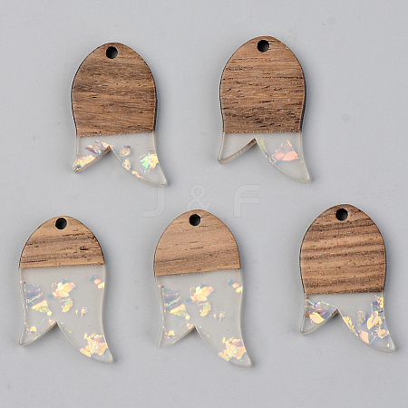 Transparent Resin & Walnut Wood Pendants RESI-S389-060B-E01-1