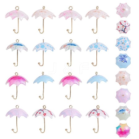 16Pcs Acrylic Umbrella Charms Pendants Acrylic Dangle Charm with Brass Loops for Jewelry Necklace Earring Making Handmade JX313A-1