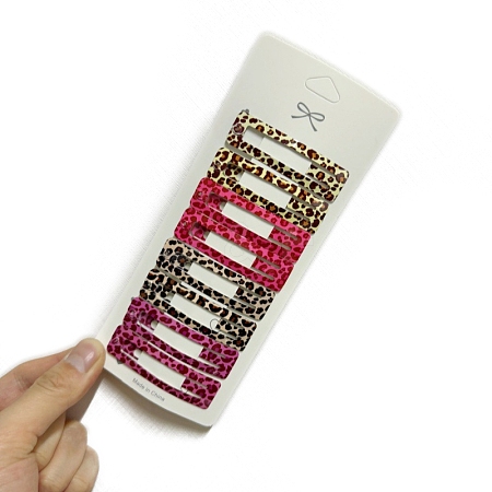 8Pcs Leopard Print Rectangle Alloy Snap Hair Clips for Girl PW-WG06244-03-1