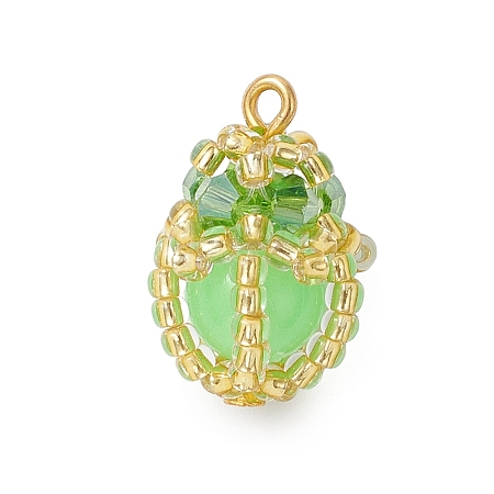 Luminous Handmade Glass Seed Beaded Teardrop Pendants PALLOY-MZ00962-03-1