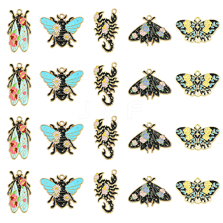 20Pcs 5 Styles Insect Series Alloy Enamel Pendants ENAM-CJ0005-40-1