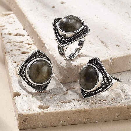 Natural Labradorite Adjustable Rings G-P560-03AS-05-1