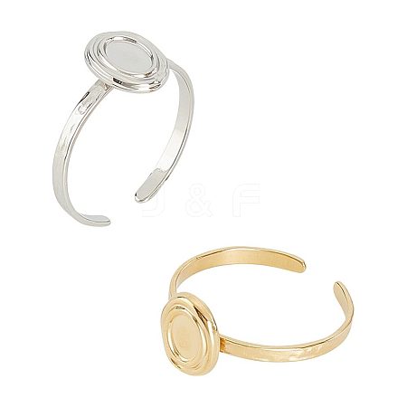 Unicraftale 2Pcs 2 Colors 304 Stainless Steel Open Cuff Finger Ring Cabochon Settings STAS-UN0045-16-1