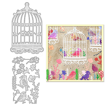 Bird Cage with Flower Carbon Steel Cutting Dies Stencils DIY-WH0309-1298-1