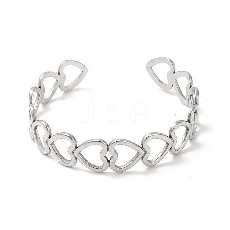 Non-Tarnish 304 Stainless Steel Heart Open Cuff Bangle for Women BJEW-L682-001P-1