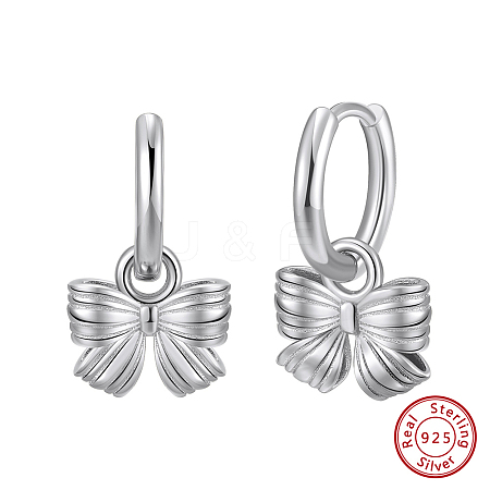 925 Sterling Silver Bowknot Hoop Earrings STER-P065-12P-1