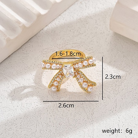 Elegant Brass Clear Cubic Zirconia Bowknot Ring LY5283-5-1