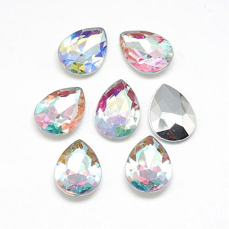 Acrylic Rhinestone Pointed Back Cabochons GACR-Q013-13x18-18AB-1