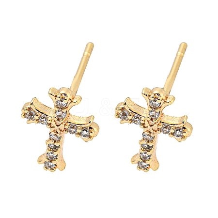 Brass with Micro Pave Cubic Zirconia Stud Earrings EJEW-L211-013G-1