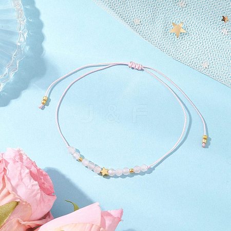 Natural Round Rose Quartz Beads Braided Bead Bracelets for Women BJEW-JB11655-07-1