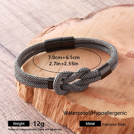 Braided Knot Nylon Cord Bracelets with 304 Stainless Steel Magnetic Clasps for Men UA2967-14-1
