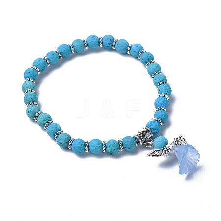 Dyed Natural Lava Rock(Dyed) Beads Stretch Bracelets BJEW-JB04221-05-1