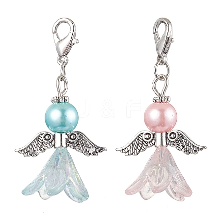 2Pcs 2 Colors Wedding Season Angel Glass Pearl & Acrylic Pendant Decorations HJEW-JM01920-1-1