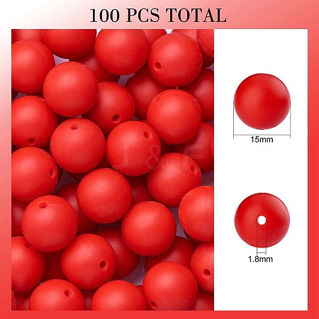 100Pcs Silicone Beads Round Rubber Bead 15MM Loose Spacer Beads for DIY Supplies Jewelry Keychain Making JX451A-1