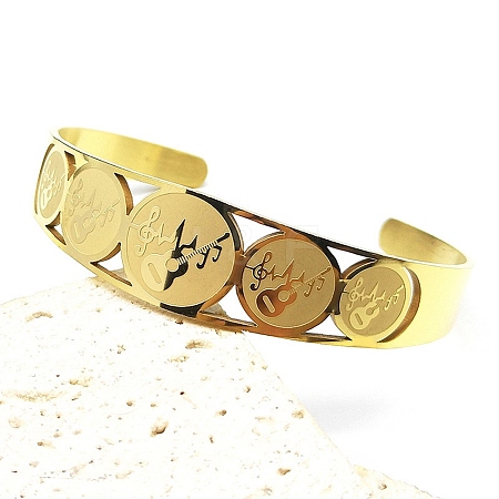 201 Stainless Steel Cuff Bangles for Women BJEW-F507-04G-1