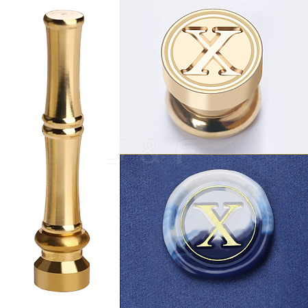 Golden Tone Brass Wax Seal Stamp Head with Bamboo Stick Shaped Handle LS-STAM-K001-05G-X-1