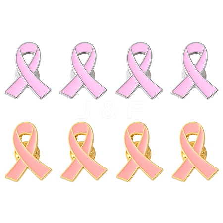 12Pcs 2 Styles Breast Cancer Awareness Pink Ribbon Enamel Pin JEWB-FS0001-08-1