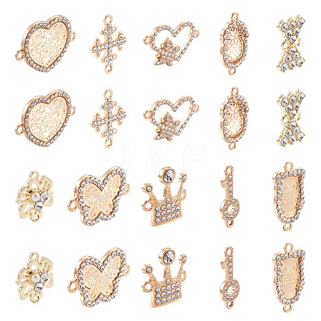 Beadthoven 20Pcs 10 Style Alloy Crystal Rhinestone Links Connectors PALLOY-BT0002-09-1