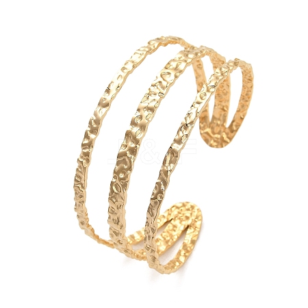 304 Stainless Steel Triple Lines Cuff Bangles BJEW-G694-09G-1