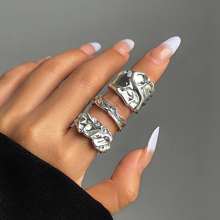 Irregular Alloy Open Cuff Rings Sets for Women RJEW-S412-06S-1