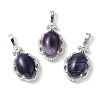 Natural Purple Banded Agate(Dyed & Heated) Oval Pendants G-NH0025-15P-03-1