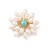 Synthetic Green Turquoise & Natural Pearl Braided Bead Flower Lapel Pin JEWB-TA00006-01-1