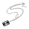 304 Stainless Steel Black Enamel H Rectangle Pendant Twisted Chain Necklaces for Women NJEW-M078-01P-3