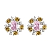 Flower Brass Micro Pave Cubic Zirconia Stud Earrings EJEW-M082-20P-4