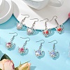 304 Stainless Steel Handmade Flower Printed Porcelain Ceramic Beads Dangle Earrings EJEW-JE06288-1