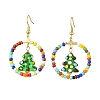 Glass Seed Beaded Ring with Lampwork Christmas Tree Dangle Earrings EJEW-TA00231-2