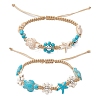 2Pcs 2 Colors Synthetic Turquoise & Magnesite Beads Braided Bracelets BJEW-TA00624-2