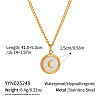 304 Stainless Steel Flat Round with Moon Pendant Necklaces for Women FB1045-2-1