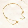 Religion 304 Stainless Steel Heart Cross Link Chain Necklaces NJEW-H093-03G-1