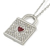 304 Stainless Steel Crystal Rhinestone Lock Pendant Necklaces NJEW-I129-01P-1