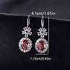 Brass Micro Pave Cubic Zirconia Flower with Oval Dangle Earrings for Women GA8760-2-1