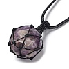 Natural Amethyst Round Pendant Necklace NJEW-H009-02-03-3