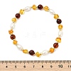 Natural Amber & Cultured Freshwater Pearl Beaded Stretch Bracelets for Women BJEW-JB13699-02-4