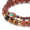 2Pcs 2 Style Natural Dracaena Draco(Dragon Tree) Wood & Mixed Gemstone Stretch Bracelets Set for Women BJEW-JB07939-5