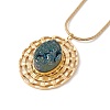 Natural Quartz Flat Round Pendant Necklace with 304 Stainless Steel Snake Chain NJEW-K244-07G-1