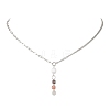 Natural & Synthetic Mixed Stone Faceted Cube & Rice Natural Pearl Beaded Pendant 304 Stainless Steel Cable Chain Twisted Chain Necklaces NJEW-JN05846-4