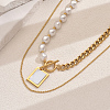 Stainless Steel & White Imitation Pearl Asymmetrical Double Layer Necklaces RG9925-2