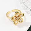 Flower Brass Micro Pave Clear Cubic Zirconia Cuff Rings RJEW-S633-02G-3