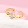 Heart Brass Micro Pave Clear Cubic Zirconia Open Cuff Rings for Women RJEW-G343-01G-3