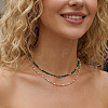 Faceted Round Natural Malachite and Faux Pearl Beaded Double Layer Necklaces with Stainless Steel Cable Chains for Women QA9990-1-1