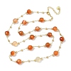 Natural Carnelian Faceted Flat Round Beaded Chain Necklaces with Matte Brass Beads GG-CBA37F5-01G-06-4